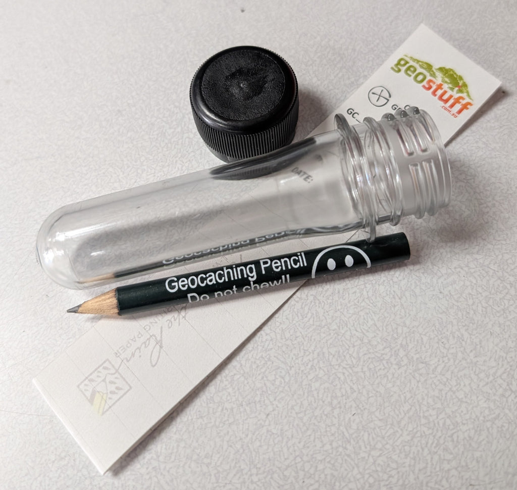 Preform Tube SMALL Clear with FTF Pop Top - Ready to go cache container - with pencil and logstrip
