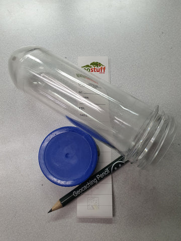 Preform Mega XXL Tube Clear with FTF Pop Top - Ready to go cache container - with pencil and logstrip