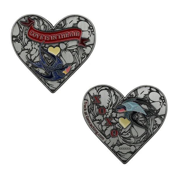 Love is in the Air Geocoin- Antique Silver