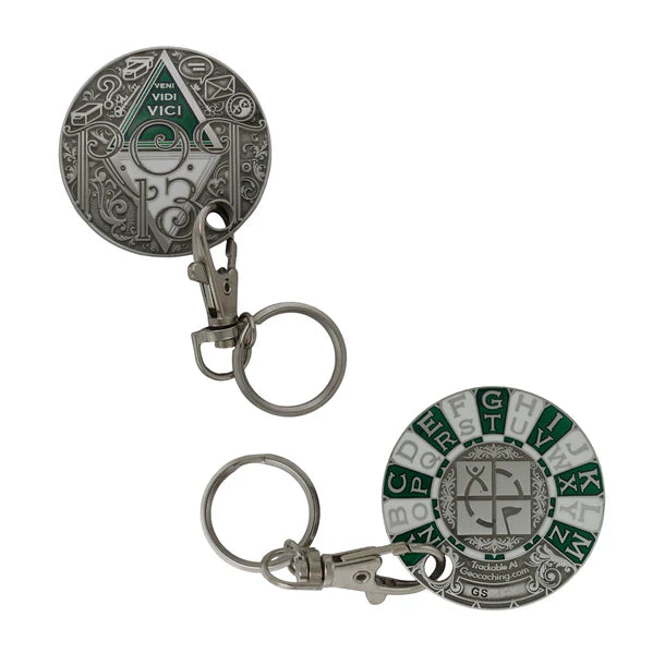 Rot13 Decoder Key Chain Geocoin- Antique Silver