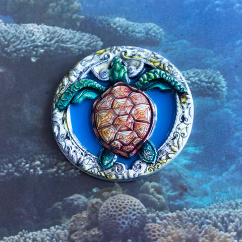 Sea Turtle 3D - Antique Silver