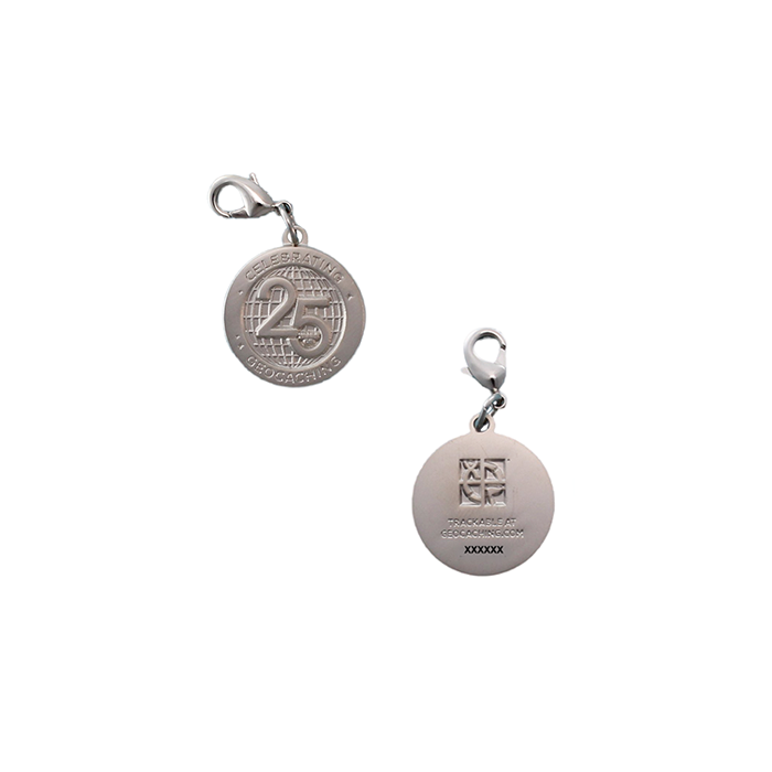 25 Years of Geocaching Nano Geocoin/Charm with Clasp