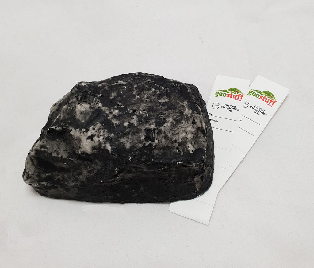 Fake Rock Grey Geocache Container with logstrip