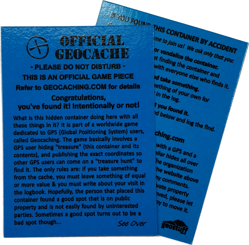 Stash Notes / Cache Notes - laminated card