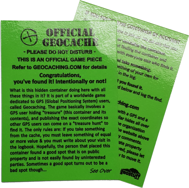 Stash Notes / Cache Notes - laminated card