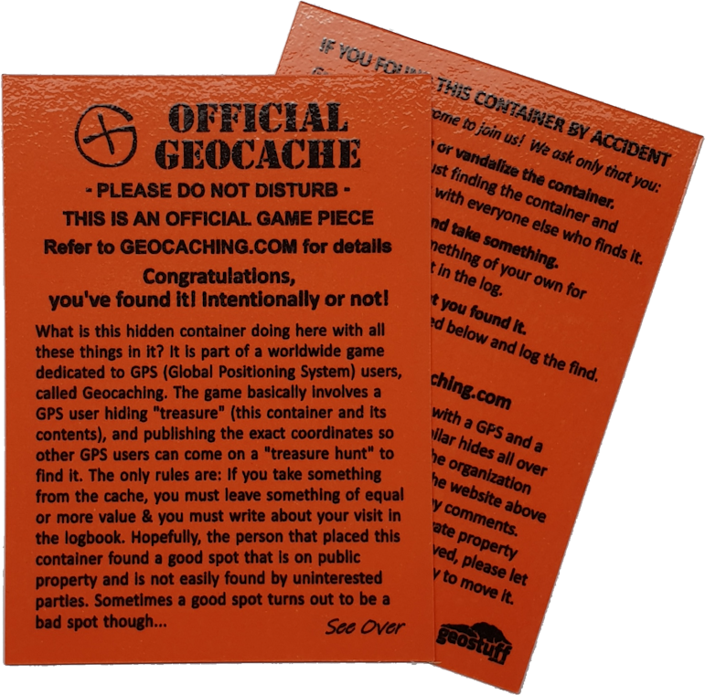 Stash Notes / Cache Notes - laminated card