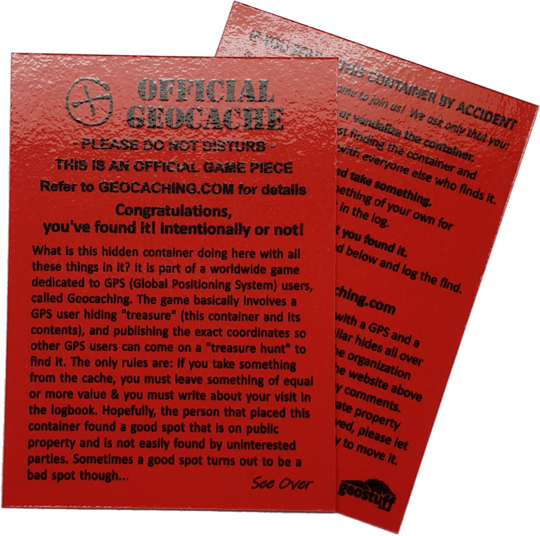 Stash Notes / Cache Notes - laminated card