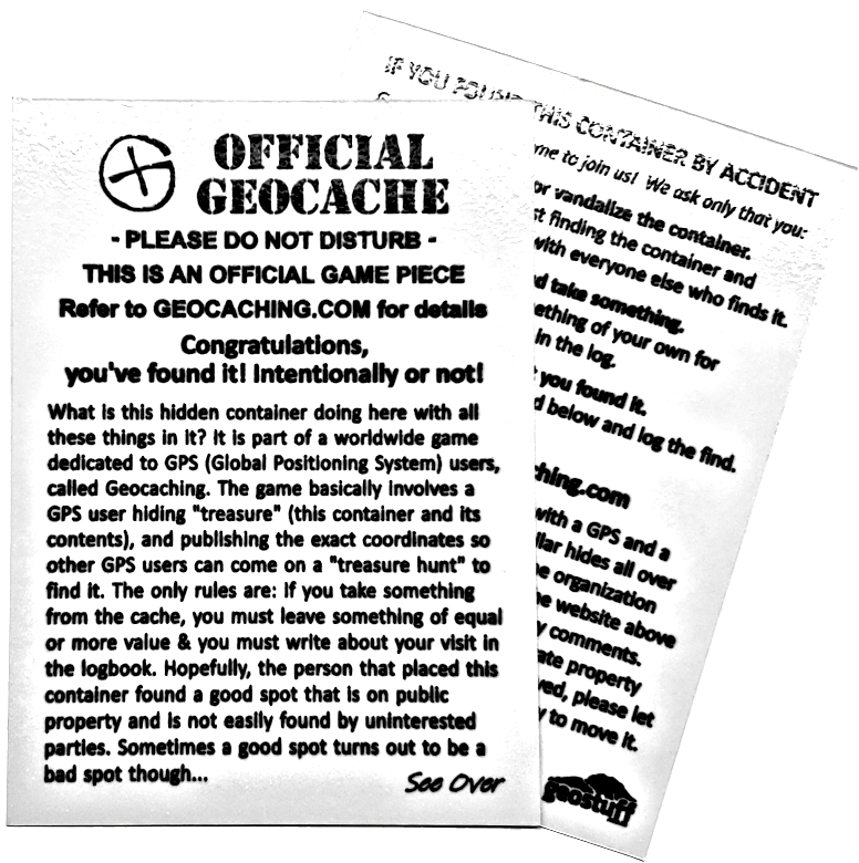 Stash Notes / Cache Notes - laminated card